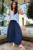 Sandbar Linen Blend Barrel Culotte Pant Navy